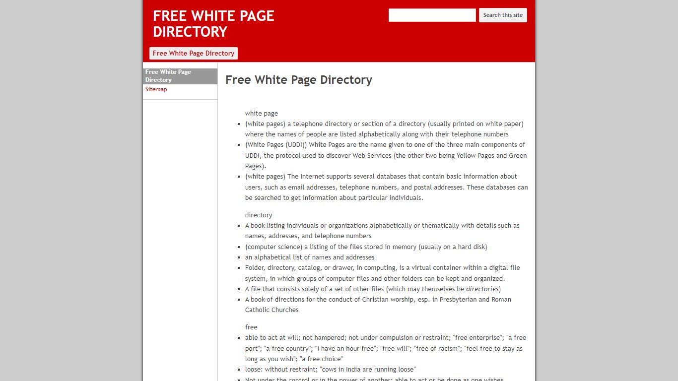 FREE WHITE PAGE DIRECTORY - Google